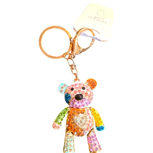 Bling Bear Rhinestone Encrusted Large Red & Pink Color Purse Charm - Picture 3 of 4